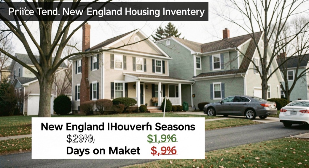Compare New England housing inventory across seasons: a detailed New England home scene focused on seasonal inventory